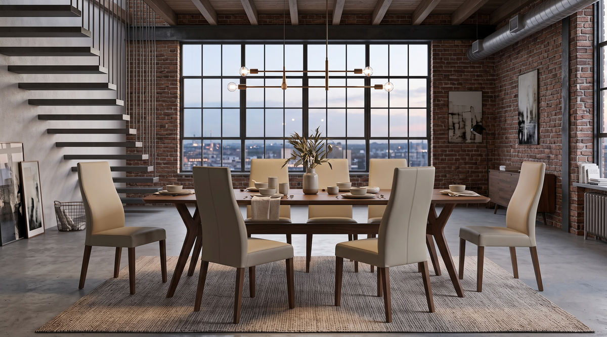 Kube Helen dining chairs lifestyle in a loft dining room