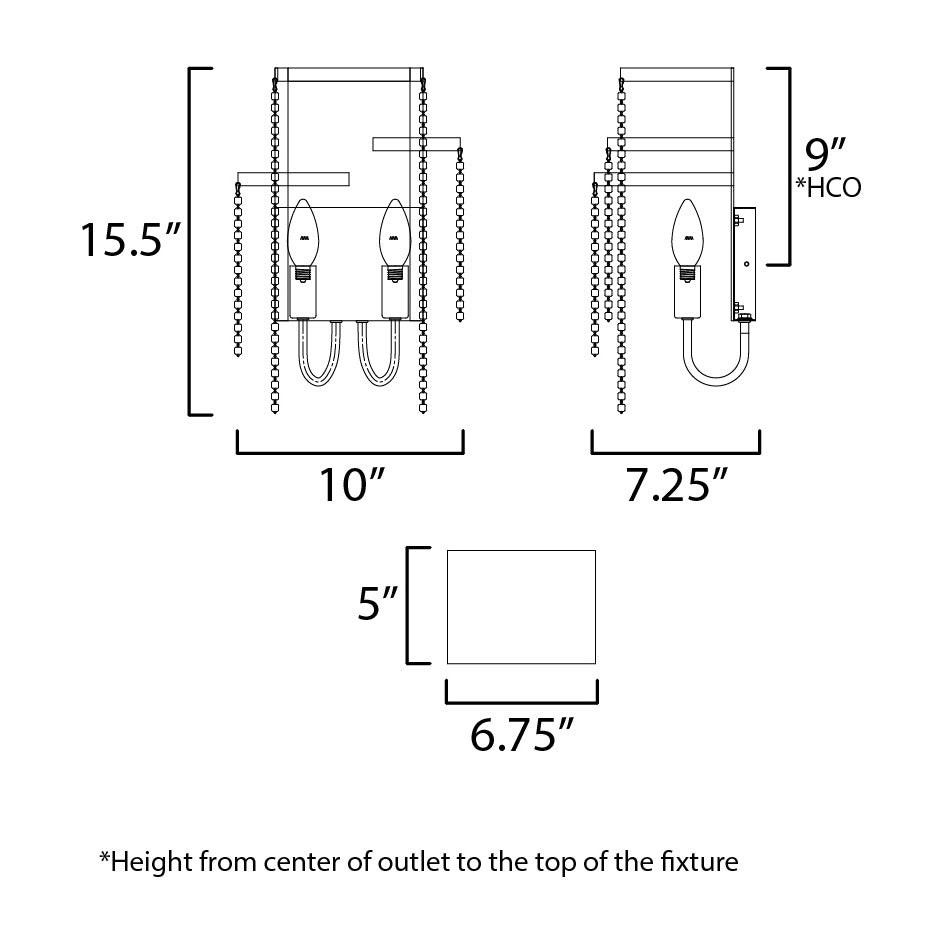 Fontaine 2-Light Wall Sconce by Studio M Lighting – line drawing