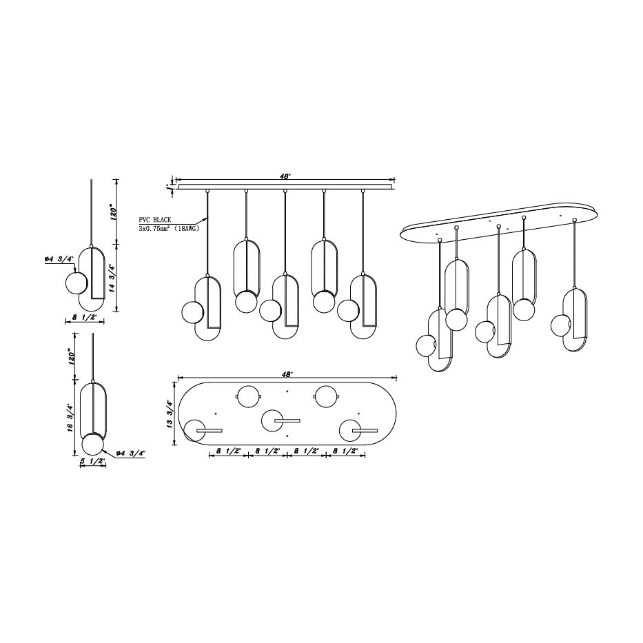 Stitched 5-Light Pendant by Studio M Lighting – line drawing