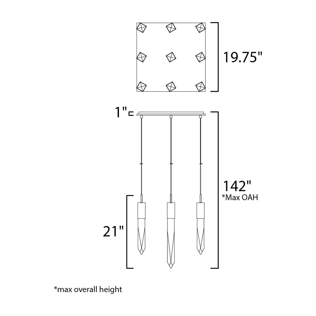 Quartz LED 9-Light Pendant by Studio M Lighting – line drawing