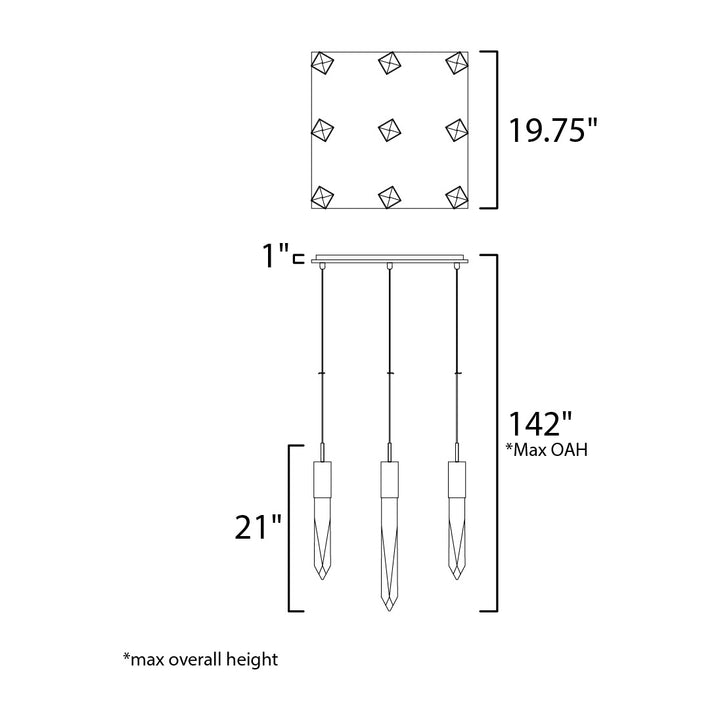 Quartz LED 9-Light Pendant by Studio M Lighting – line drawing