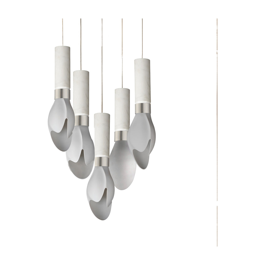 Burgeon 5-Light LED Pendant by Studio M Lighting in White Carrara Marble / Satin Nickel