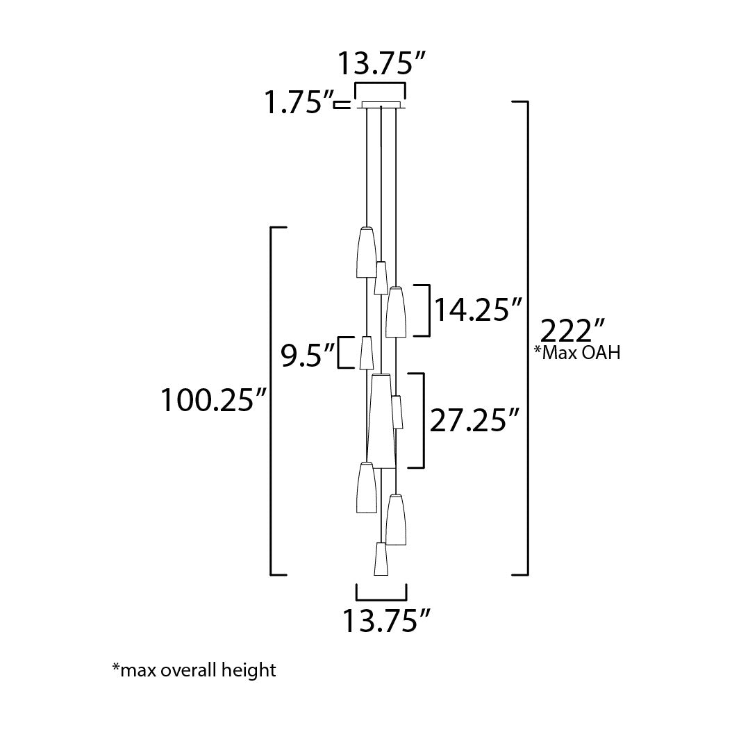 Stream 9-Light LED Chain Pendant by Studio M Lighting – line drawing