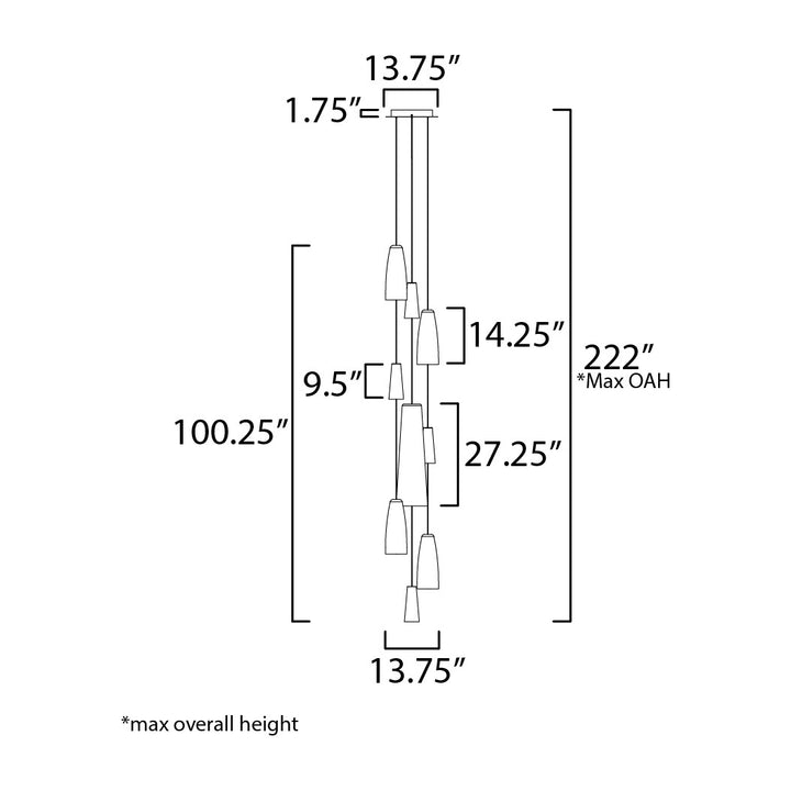 Stream 9-Light LED Chain Pendant by Studio M Lighting – line drawing