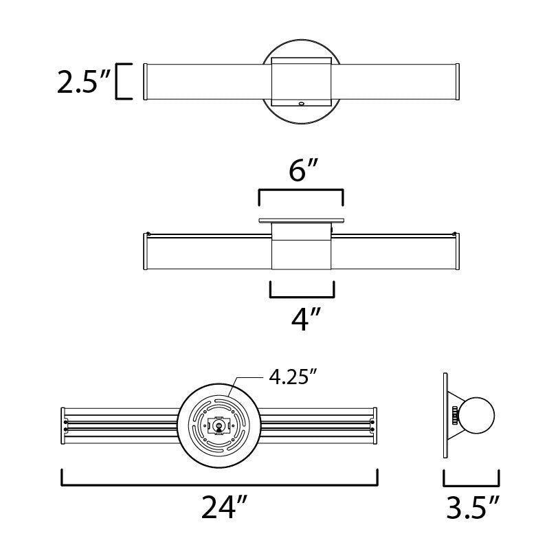 Tubo 24" LED Bath Vanity by Studio M Lighting – line drawing