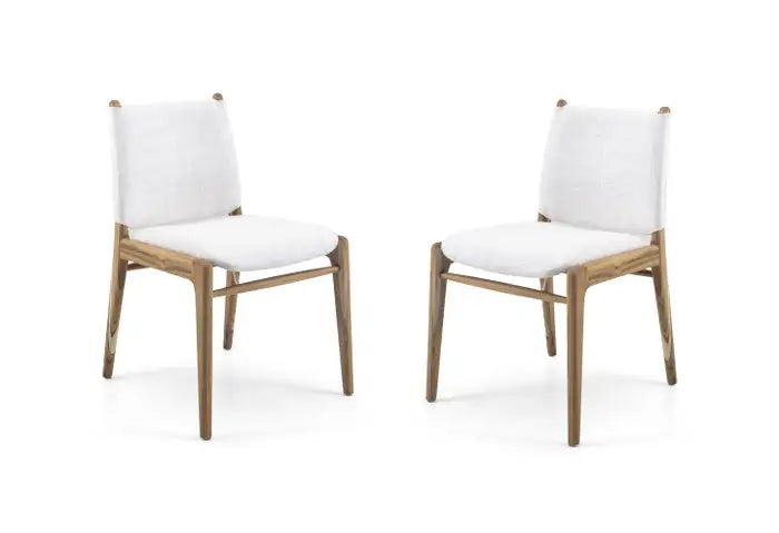 Cappio Dining Chair In Teak Wood  and Light Fabric  By Uultis Dining Chairs Uultis Design