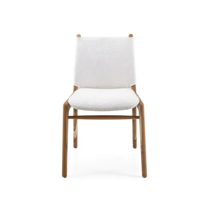 Cappio Dining Chair In Teak Wood  and Light Fabric  By Uultis Dining Chairs Uultis Design