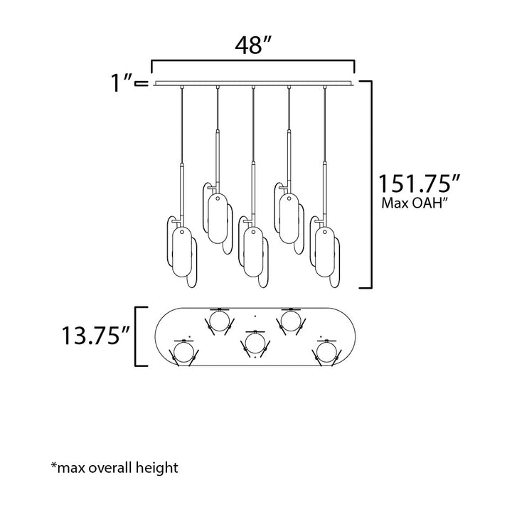 Megalith - Glass Megalith 5-Light Pendant by Studio M Lighting – line drawing