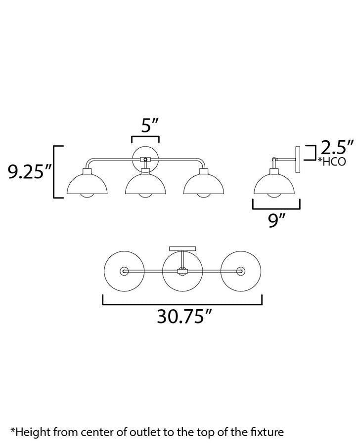 Thelonious 3-Light Bath Vanity by Studio M Lighting – line drawing