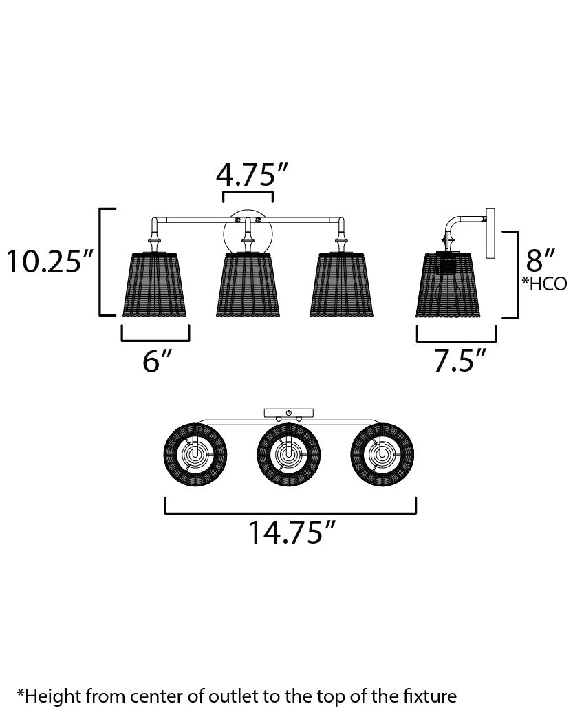 Baja 3-Light Bath Vanity by Studio M Lighting – line drawing