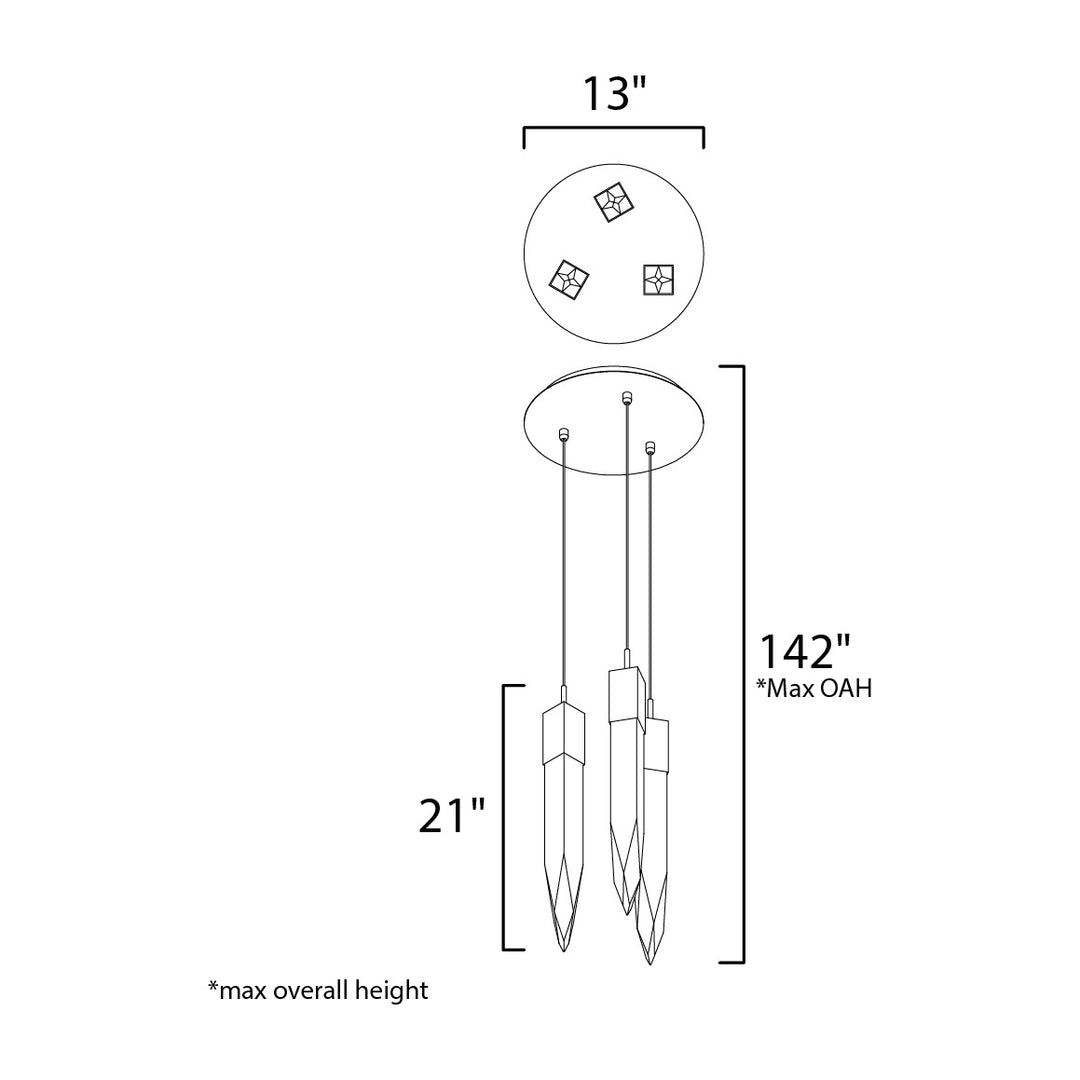 Quartz LED 3-Light Pendant by Studio M Lighting – line drawing