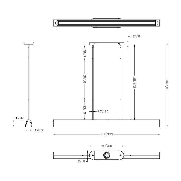Matera 60 LED Linear Arch Pendant by Studio M Lighting – line drawing