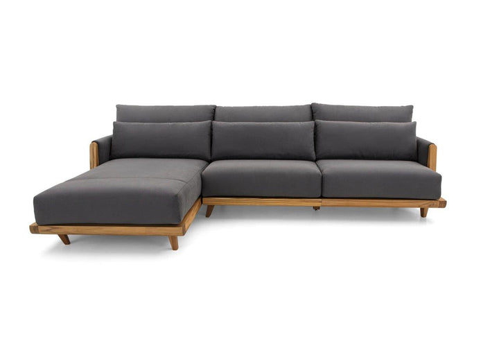 HIGH Chaise Sofa in Teak with Gray fabric by Uultis Sectionals Uultis Design