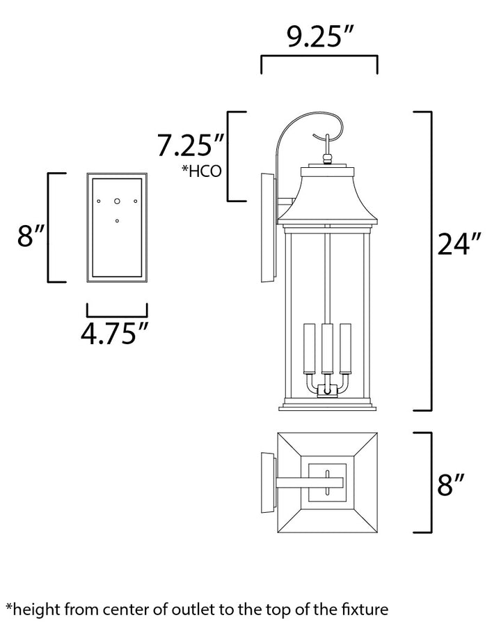 Vicksburg 3-Light Large Outdoor Wall Sconce by Studio M Lighting – line drawing