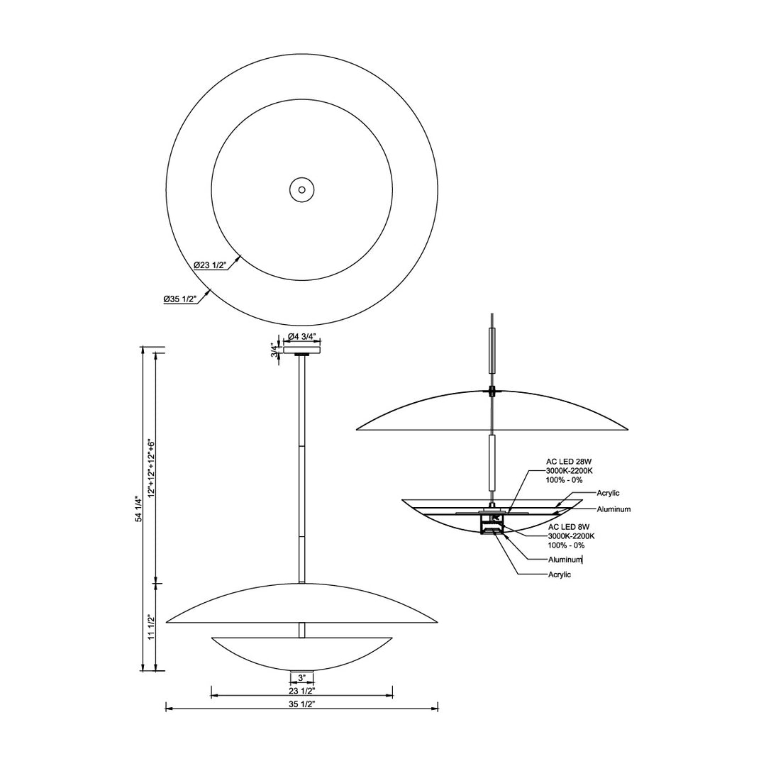 Vesta LED 2-Tier LED Pendant by Studio M Lighting – line drawing