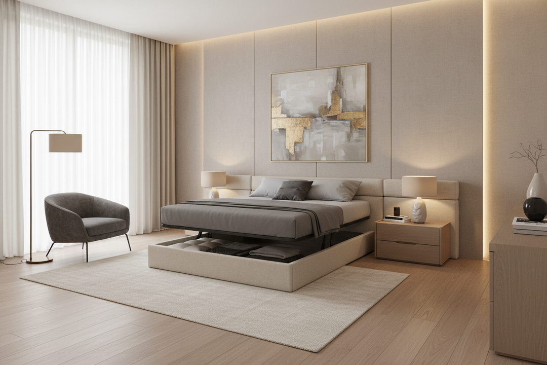 PLANK UPHOLSTERED STORAGE BED Huppe