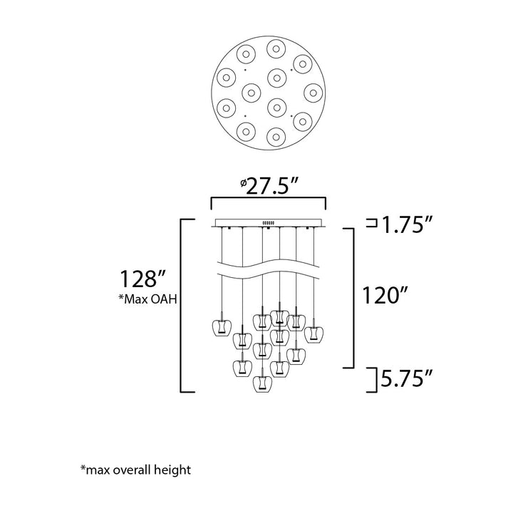 Newton LED 12-Light Pendant by Studio M Lighting – line drawing