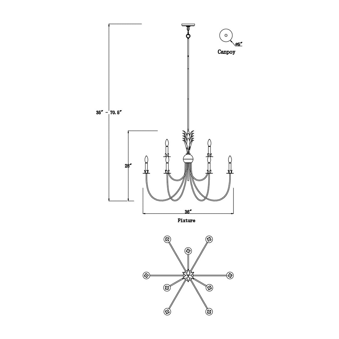 Paloma 9-Light Chandelier by Studio M Lighting – line drawing