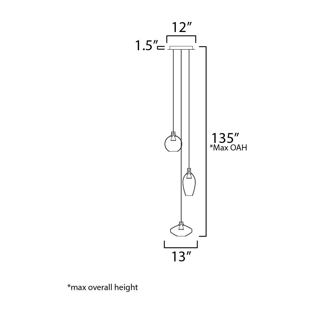 Ray Dance 3-Light LED Multi-Pendant by Studio M Lighting – line drawing