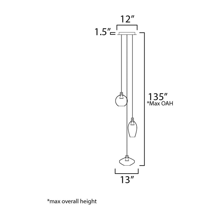 Ray Dance 3-Light LED Multi-Pendant by Studio M Lighting – line drawing