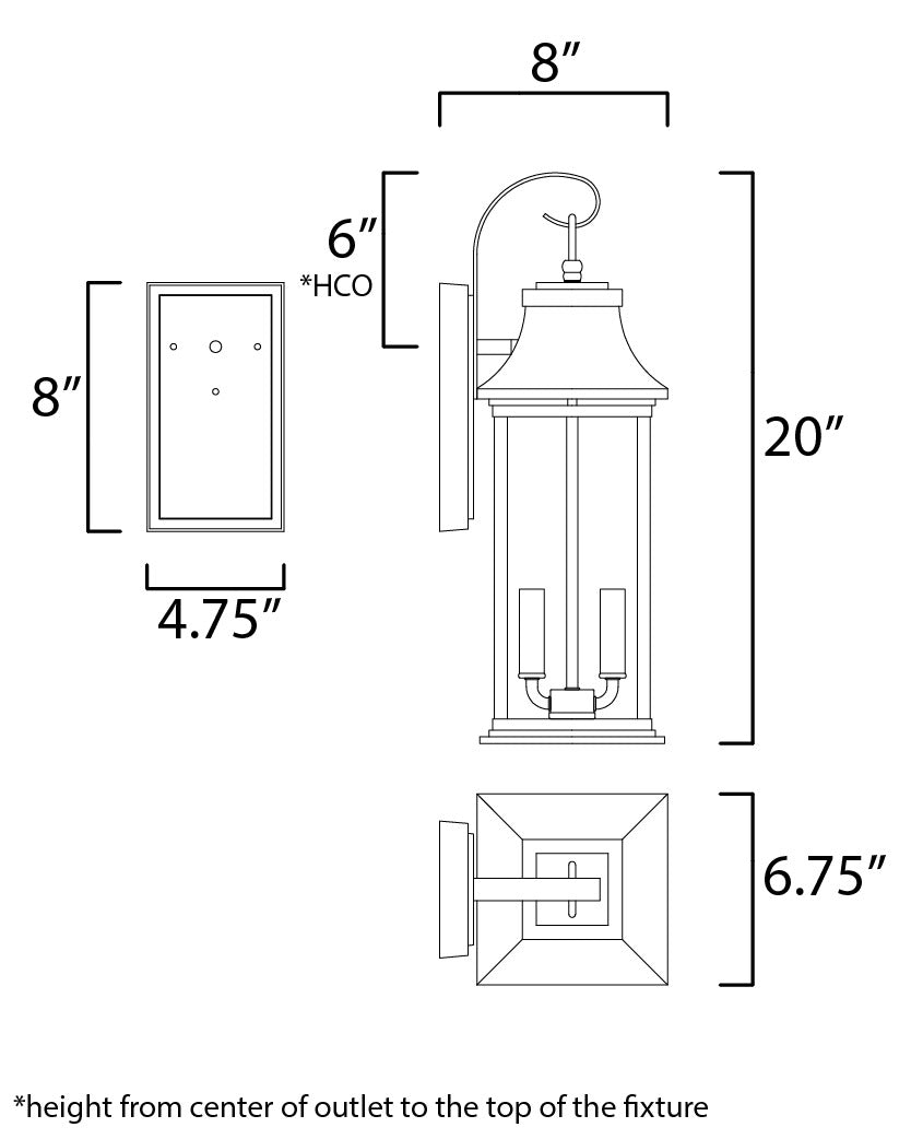 Vicksburg 2-Light Medium Outdoor Wall Sconce by Studio M Lighting – line drawing