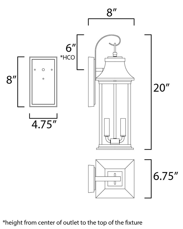 Vicksburg 2-Light Medium Outdoor Wall Sconce by Studio M Lighting – line drawing