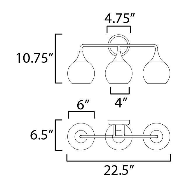 Neve 3-Light Bath Vanity by Studio M Lighting – line drawing