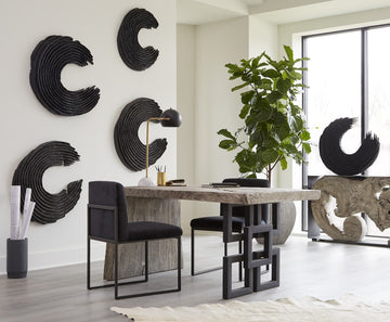 Waterfall Desk Gray Stone, Satin Black Overlap Leg Desks Phillips Collection