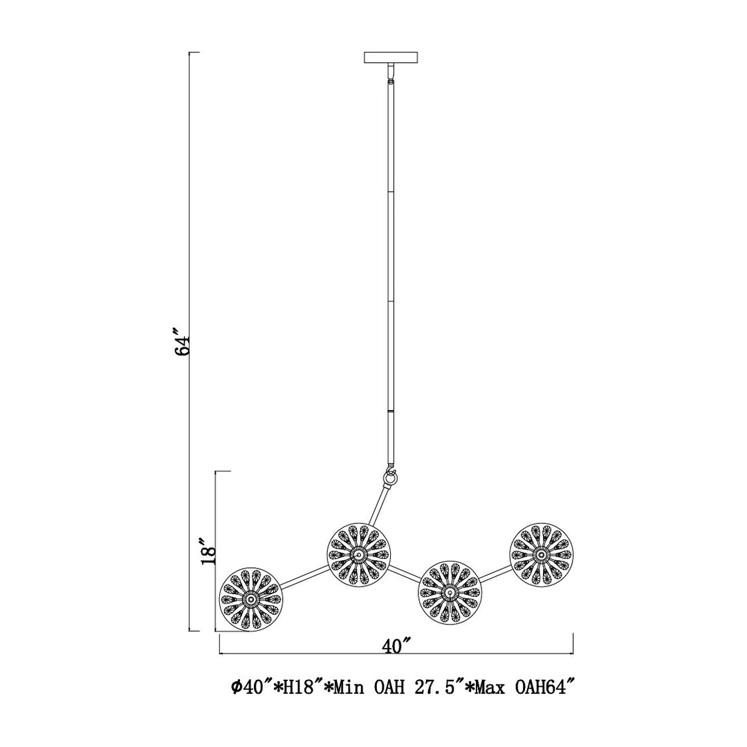 Peony 8-Light LED Pendant by Studio M Lighting – line drawing