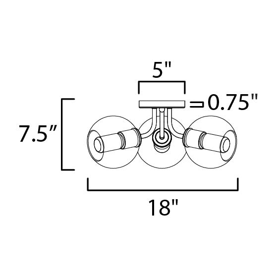 Knox 3-Light Semi-Flush Mount by Studio M Lighting – line drawing
