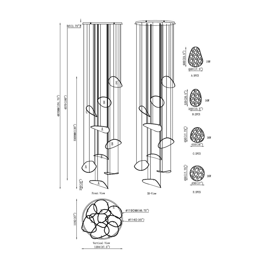 Moonscapes Multi-Light Pendant by Studio M Lighting – line drawing