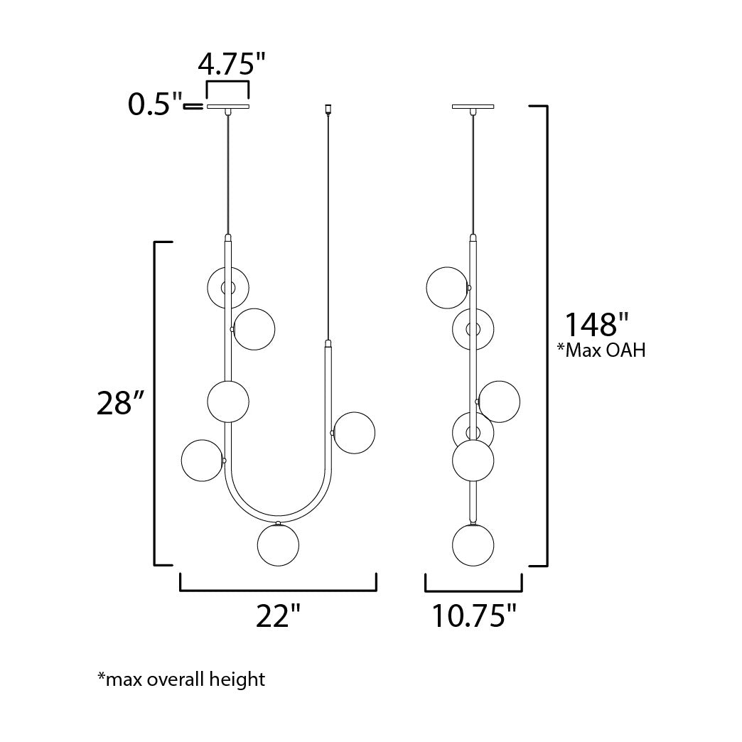 Contour 6-Light Cord Hung Pendant by Studio M Lighting – line drawing