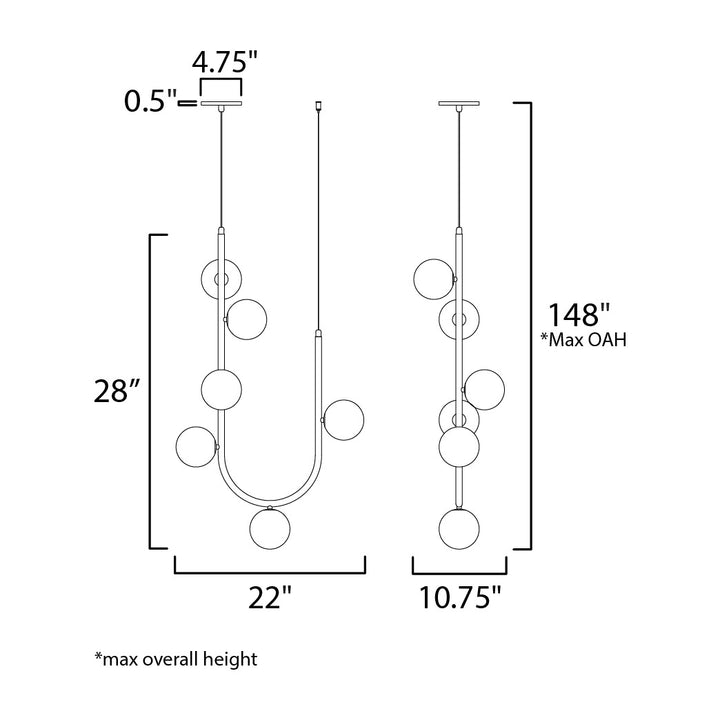 Contour 6-Light Cord Hung Pendant by Studio M Lighting – line drawing
