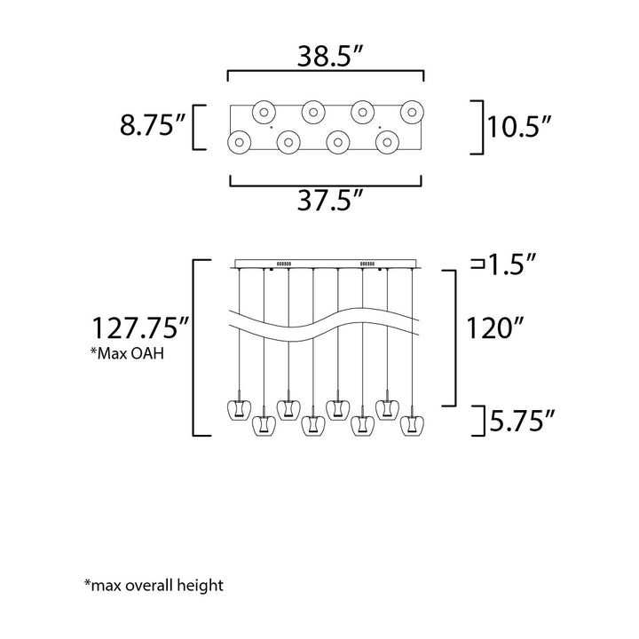 Newton LED 8-Light Pendant by Studio M Lighting – line drawing