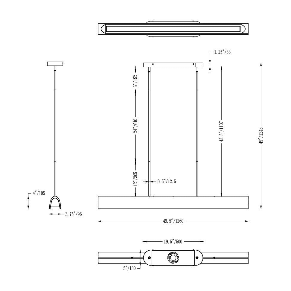 Matera 50 LED Linear Arch Pendant by Studio M Lighting – line drawing