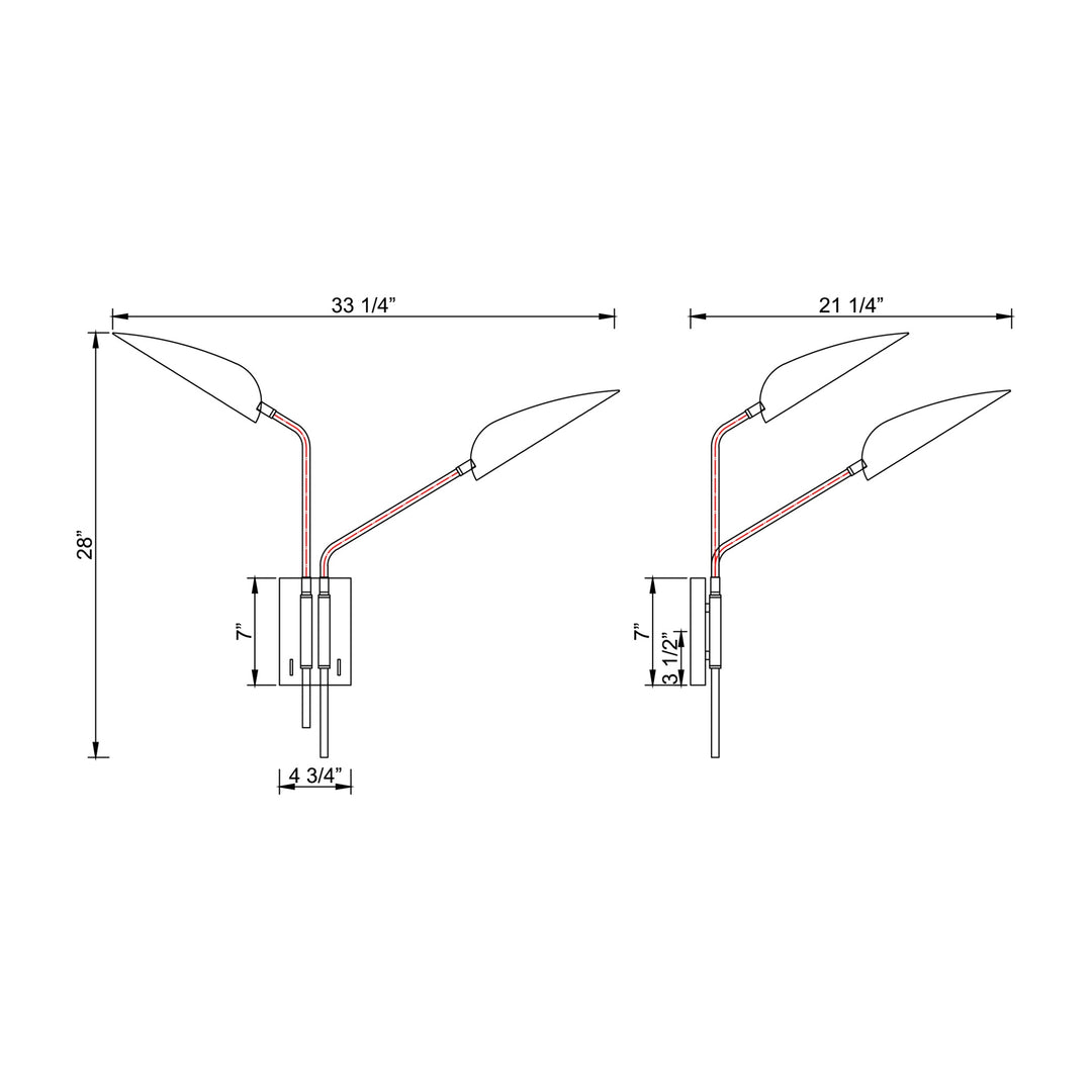 Marsh 2-Light LED Wall Sconce by Studio M Lighting – line drawing
