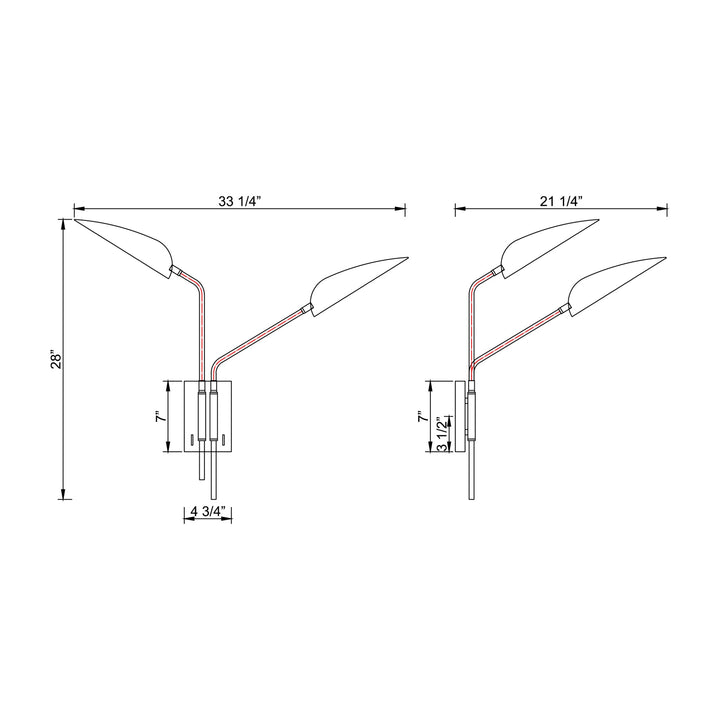 Marsh 2-Light LED Wall Sconce by Studio M Lighting – line drawing
