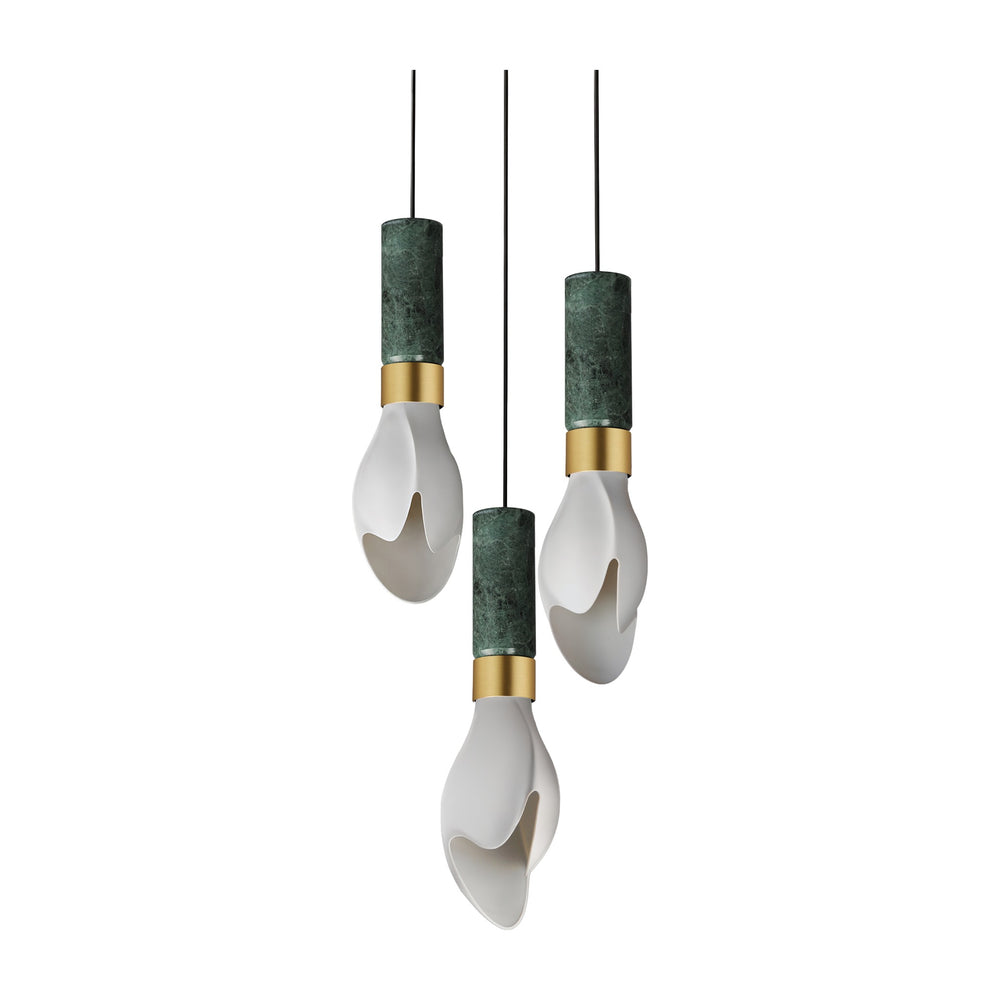 Burgeon 3-Light Pendant by Studio M Lighting in Verdi Alpi Marble / Natural Aged Brass