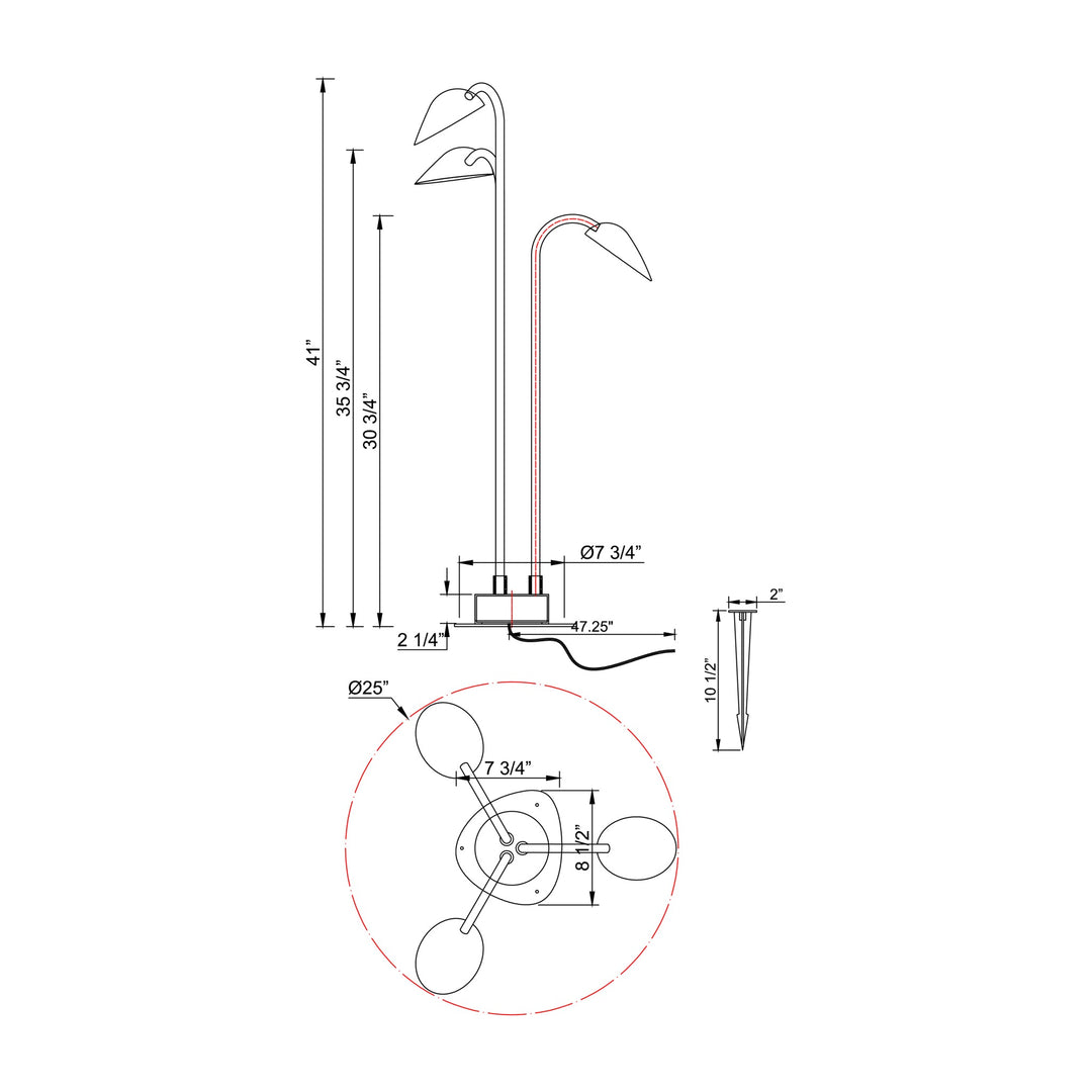 Marsh 12-24V 3-Light Garden LED Light by Studio M Lighting – line drawing
