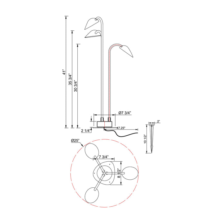 Marsh 12-24V 3-Light Garden LED Light by Studio M Lighting – line drawing