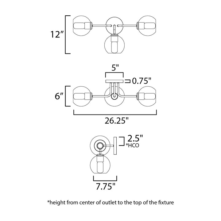 Knox 3-Light Bath Vanity Light by Studio M Lighting – line drawing