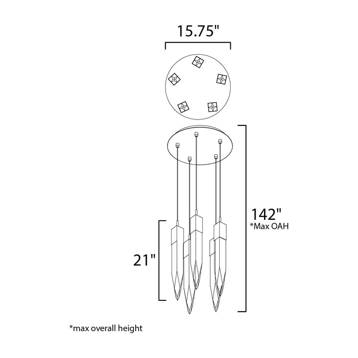 Quartz LED 5-Light Pendant by Studio M Lighting – line drawing