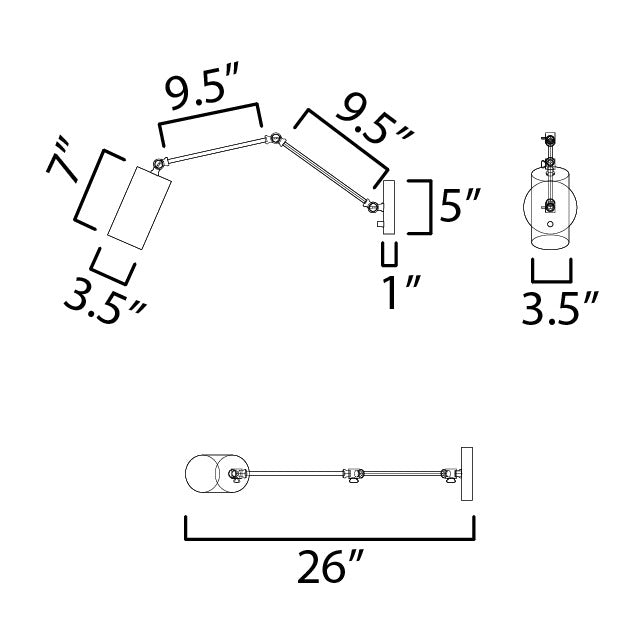 Shaka 1-Light Swing Arm Wall Sconce by Studio M Lighting – line drawing