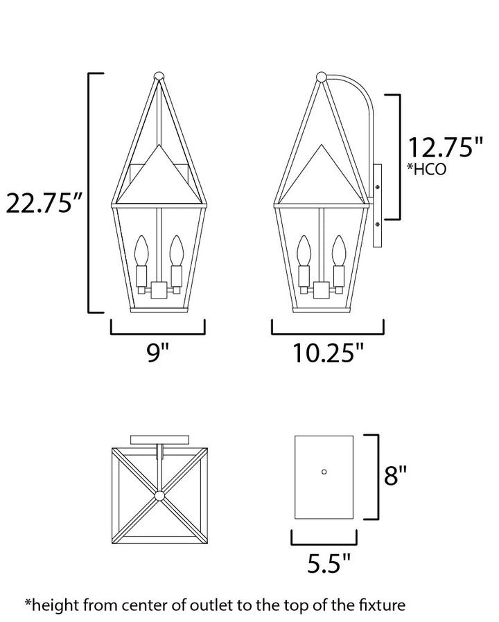Bavaria Large 2-Light Outdoor Wall Sconce by Studio M Lighting – line drawing