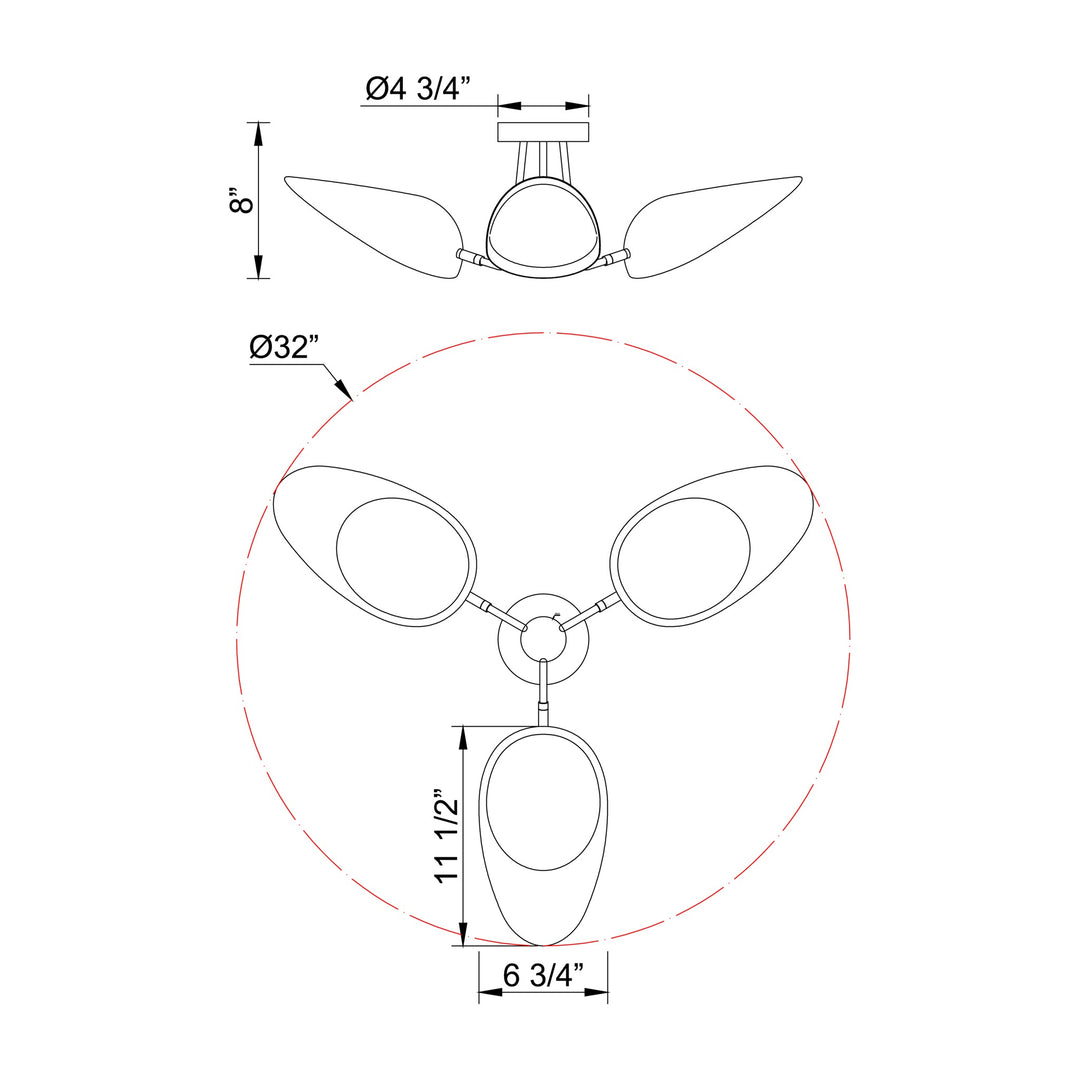 Marsh 3-Light LED Semi-Flush Mount by Studio M Lighting – line drawing