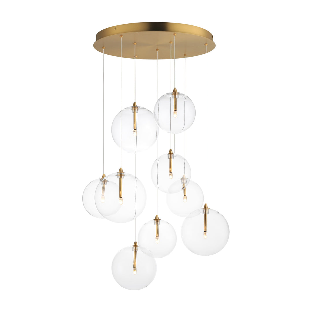 Global 9-Light LED Chandelier by Studio M Lighting in Natural Aged Brass