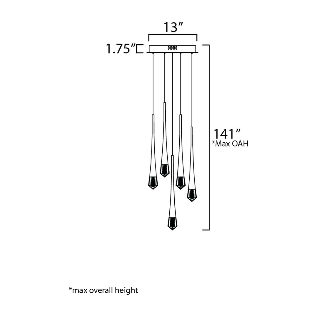 Pierce 5-Light LED Pendant by Studio M Lighting – line drawing