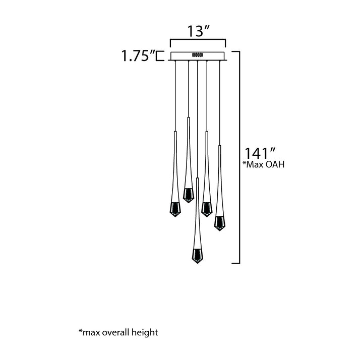 Pierce 5-Light LED Pendant by Studio M Lighting – line drawing