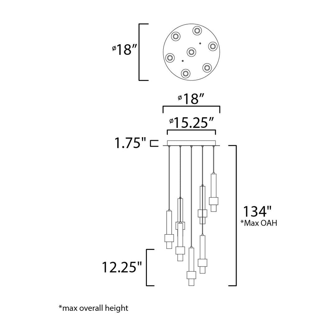 Reveal 7-Light LED Pendant by Studio M Lighting – line drawing