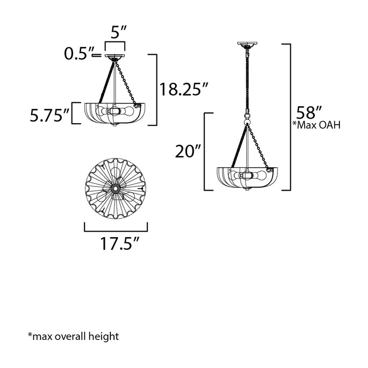 Bundt 17.5 Pendant / Semi-Flush Convertible by Studio M Lighting – line drawing